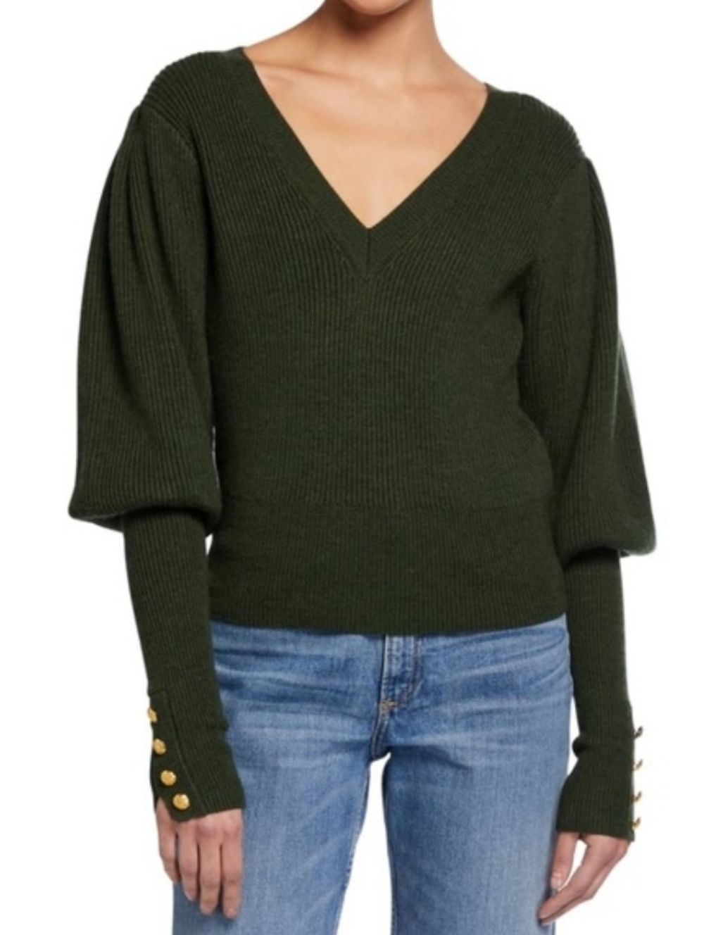 Veronica Beard Green Merino Wool Sweater Esme Puff Sleeve Womens Small - Picture 3 of 8